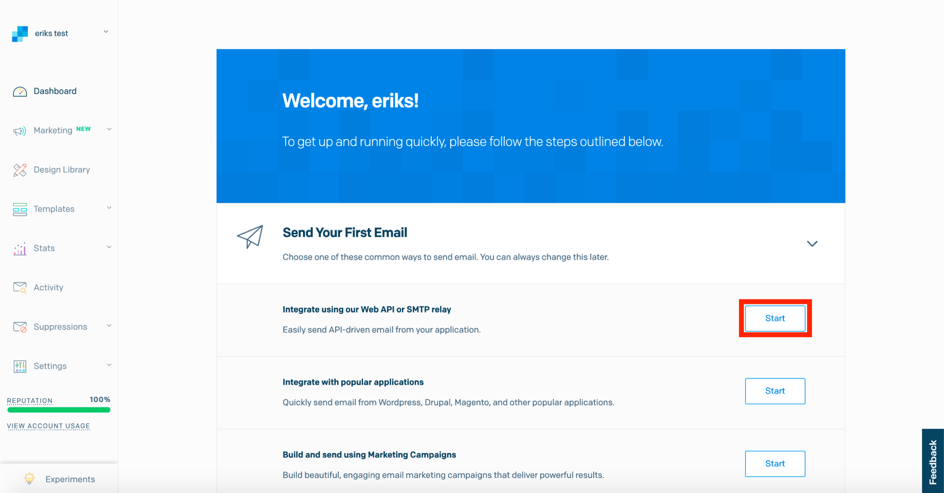 SendGrid Web API Key erstellen