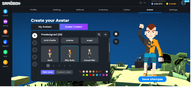 Sandbox Avatar erstellen